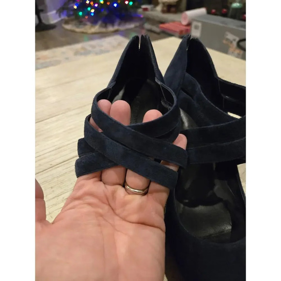 J. Crew Women's Strappy Suede Heels Peep Toe Blue Size 9.5 Made in Italy - Picture 3 of 11